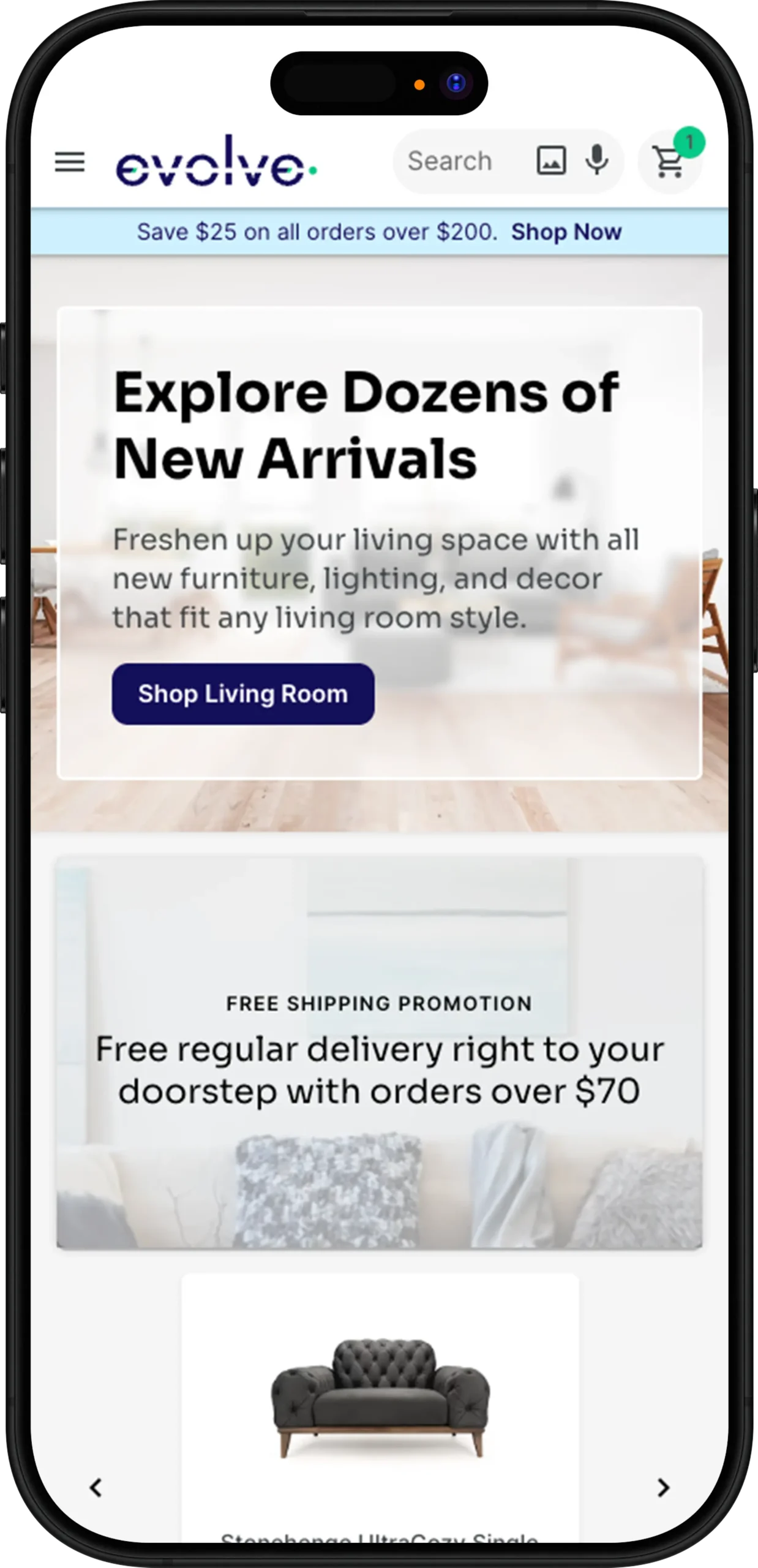 Evolve store home mobile mockup Evolve Storefront